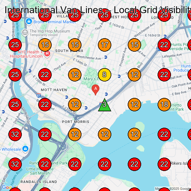 International Van Lines GeoGrid visibility map for Moving Company in Bronx